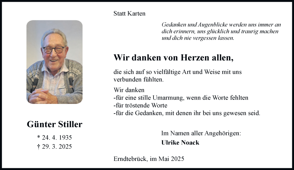  Traueranzeige für Günter Stiller vom 24.05.2025 aus Tageszeitung