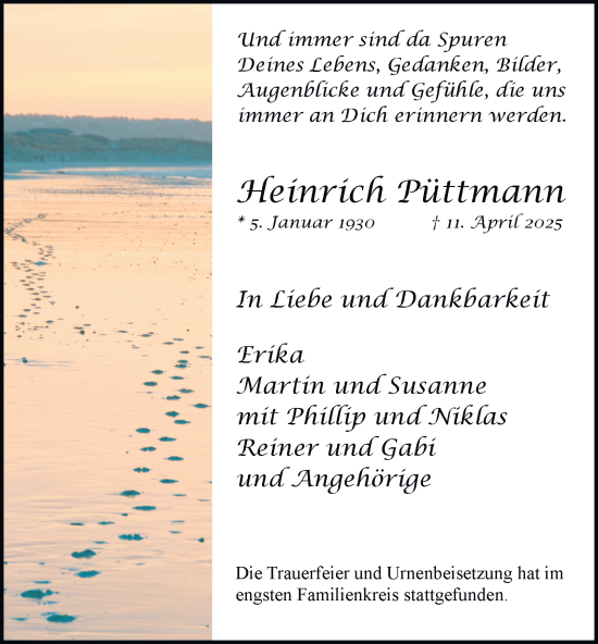 Traueranzeige von Heinrich Püttmann von Tageszeitung
