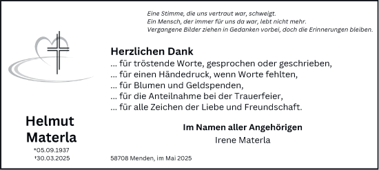 Traueranzeige von Helmut Materla von Tageszeitung