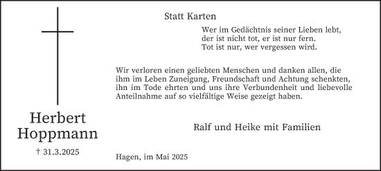 Traueranzeige von Herbert Hoppmann von Tageszeitung