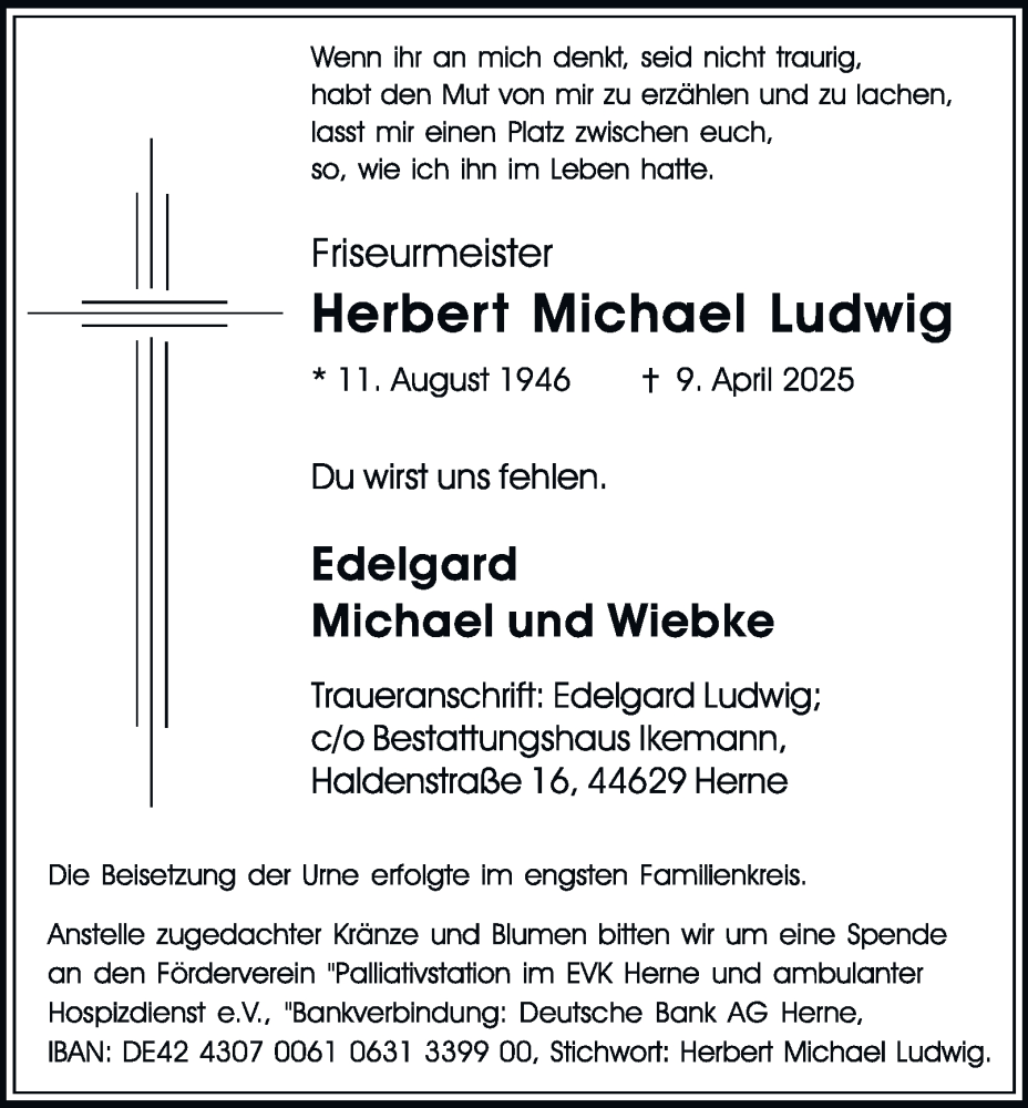  Traueranzeige für Herbert Michael Ludwig vom 17.05.2025 aus Tageszeitung
