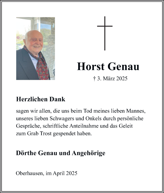 Traueranzeige von Horst Genau von Tageszeitung