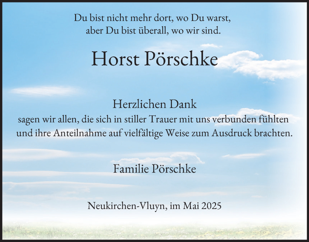  Traueranzeige für Horst Pörschke vom 10.05.2025 aus Tageszeitung