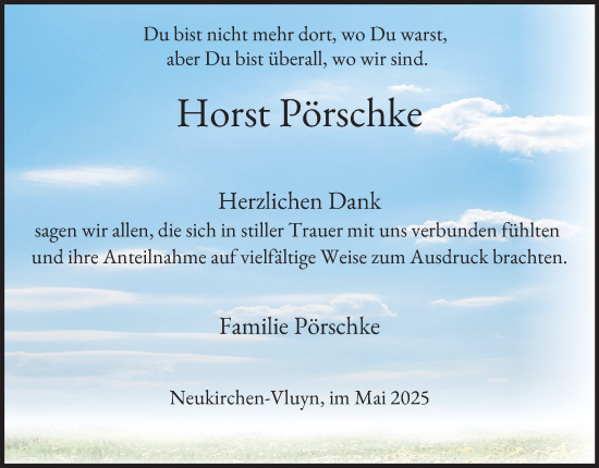 Traueranzeige von Horst Pörschke von Tageszeitung