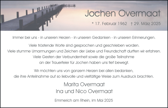 Traueranzeige von Jochen Overmaat von Tageszeitung