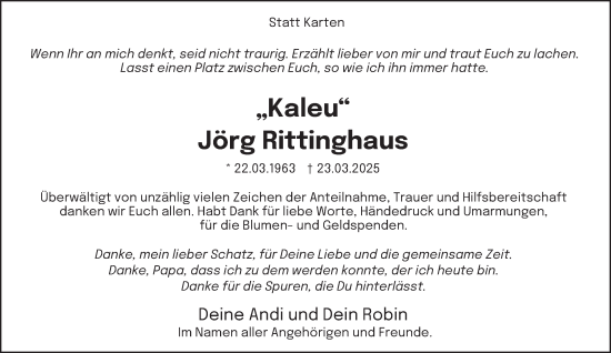 Traueranzeige von Jörg Rittinghaus von Tageszeitung
