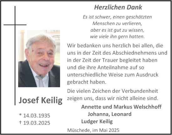 Traueranzeige von Josef Keilig von Tageszeitung