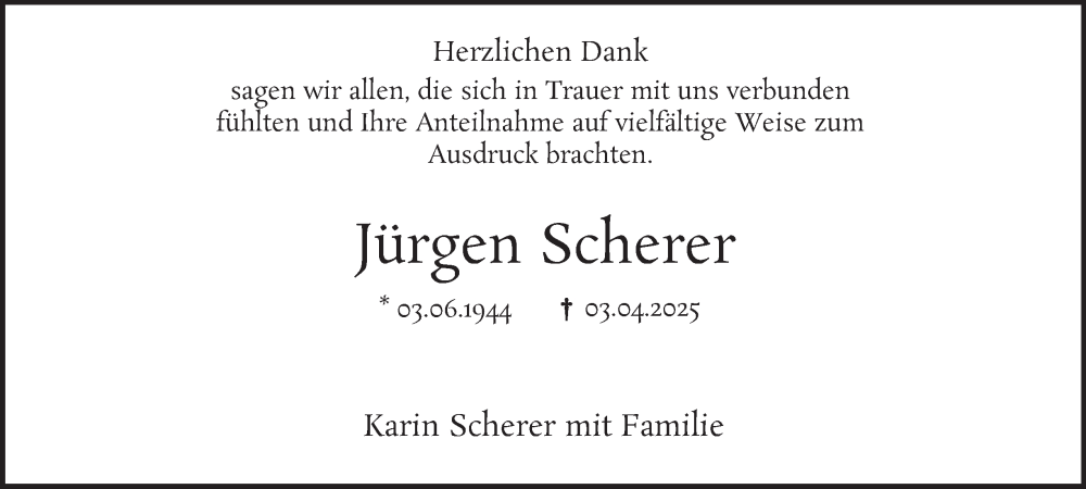  Traueranzeige für Jürgen Scherer vom 03.05.2025 aus Tageszeitung