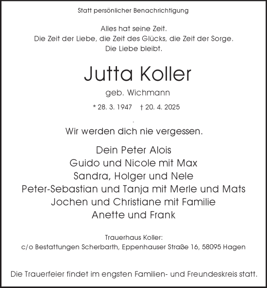 Traueranzeige von Jutta Koller von Tageszeitung