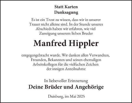 Traueranzeige von Manfred Hippler von Tageszeitung