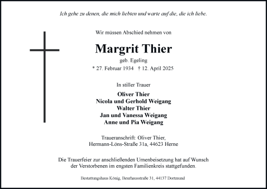 Traueranzeige von Margrit Thier von Tageszeitung
