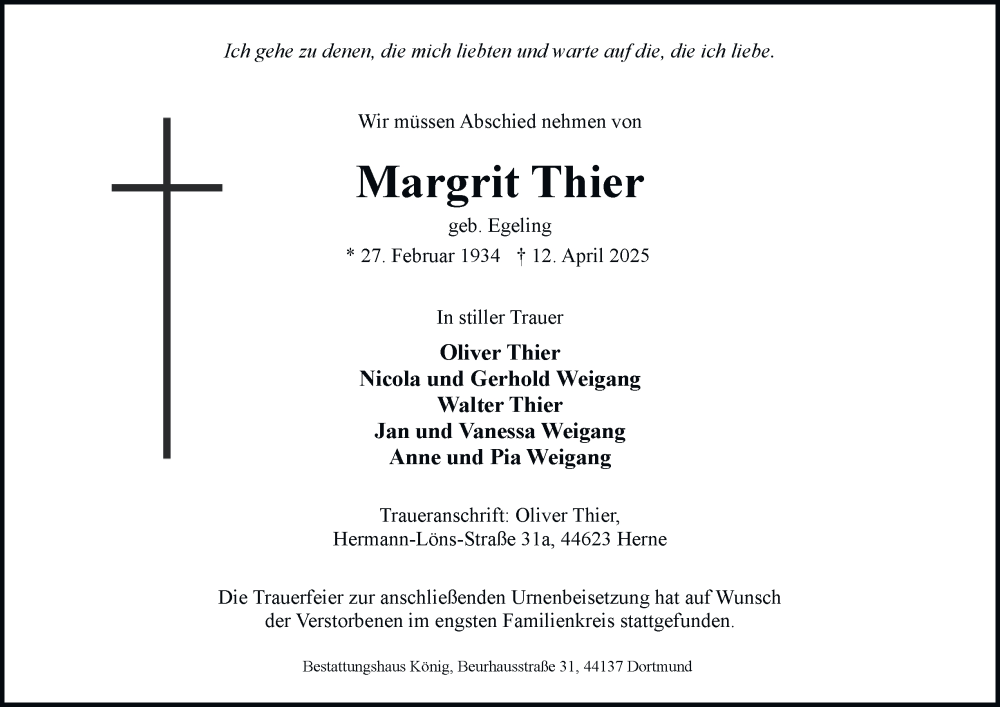  Traueranzeige für Margrit Thier vom 10.05.2025 aus Tageszeitung