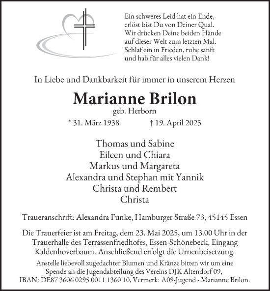 Traueranzeige von Marianne Brilon von Tageszeitung