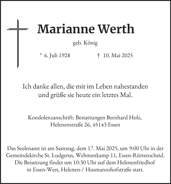 Traueranzeige von Marianne Werth von Tageszeitung