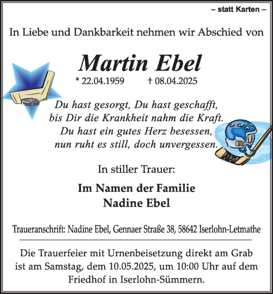 Traueranzeige von Martin Ebel von Tageszeitung