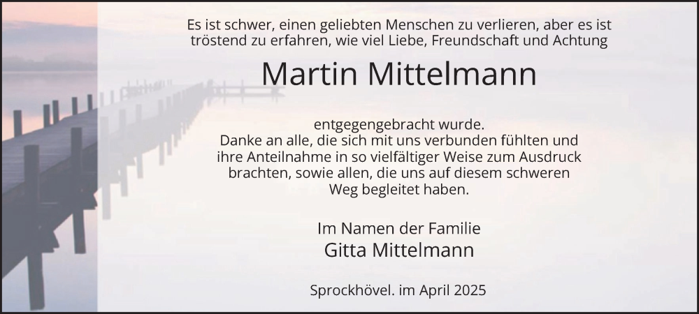  Traueranzeige für Martin Mittelmann vom 03.05.2025 aus Tageszeitung