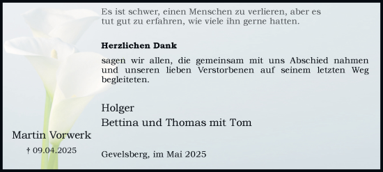 Traueranzeige von Martin Vorwerk von Tageszeitung