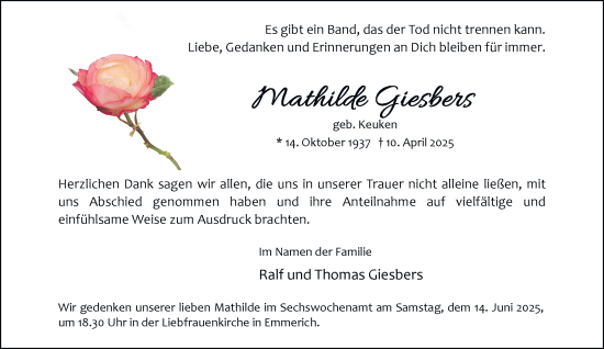 Traueranzeige von Mathilde Giesbers von Tageszeitung