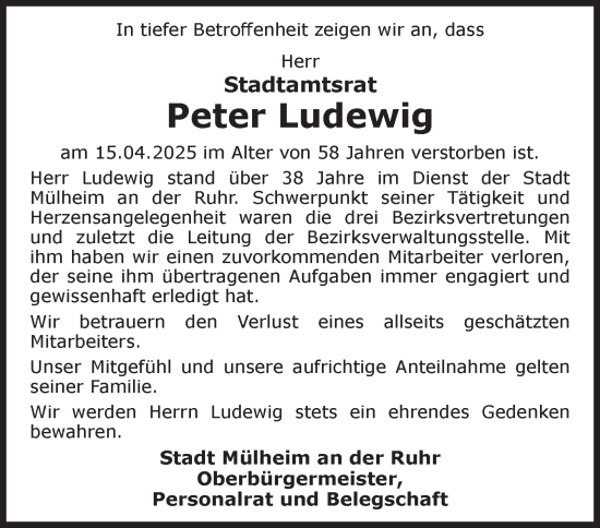 Traueranzeige von Peter Ludewig von Tageszeitung