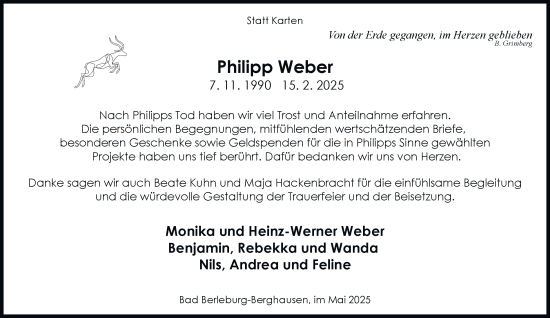 Traueranzeige von Philipp Weber von Tageszeitung