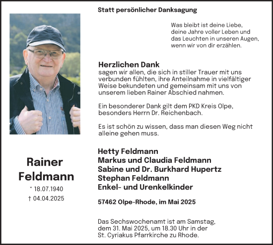 Traueranzeige von Rainer Feldmann von Tageszeitung
