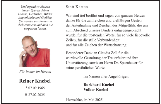Traueranzeige von Reiner Knebel von Tageszeitung