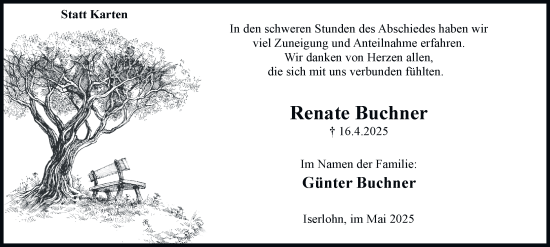 Traueranzeige von Renate Buchner von Tageszeitung