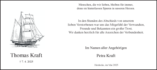 Traueranzeige von Thomas Kraft von Tageszeitung