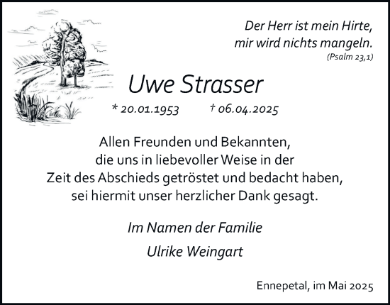 Traueranzeige von Uwe Strasser von Tageszeitung