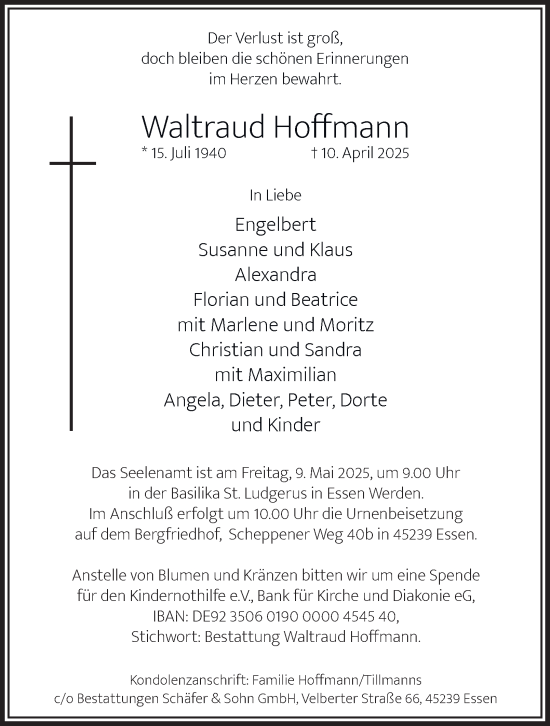 Traueranzeige von Waltraud Hoffmann von Tageszeitung