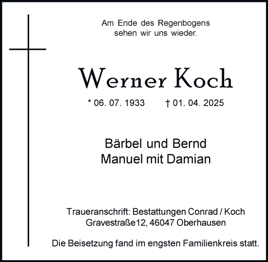 Traueranzeige von Werner Koch von Tageszeitung