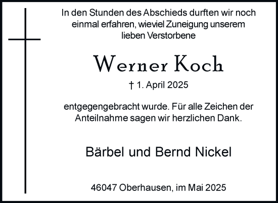 Traueranzeige von Werner Koch von Tageszeitung
