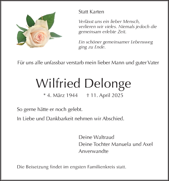 Traueranzeige von Wilfried Delonge von Tageszeitung