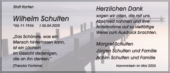 Traueranzeige von Wilhelm Schulten von Tageszeitung