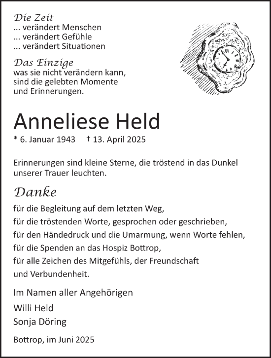 Traueranzeige von Anneliese Held von Tageszeitung