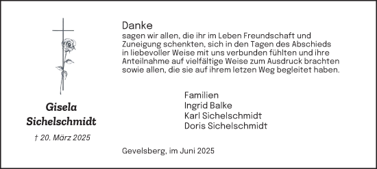 Traueranzeige von Gisela Sichelschmidt von Tageszeitung