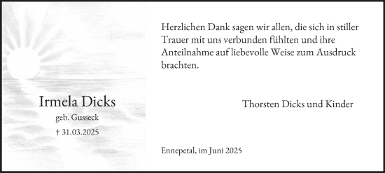 Traueranzeige von Irmela Dicks von Tageszeitung