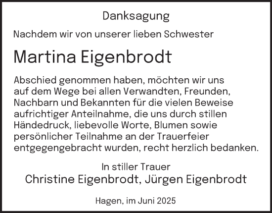 Traueranzeige von Martina Eigenbrodt von Tageszeitung