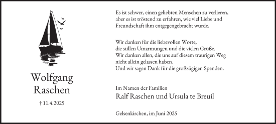 Traueranzeige von Wolfgang Raschen von Tageszeitung