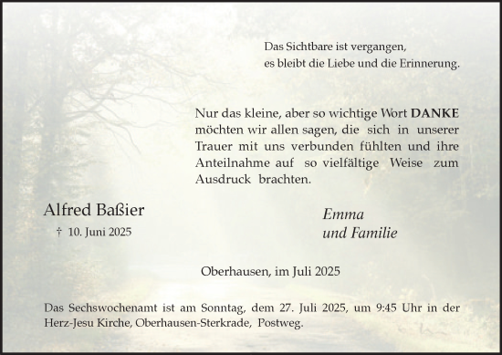 Traueranzeige von Alfred Baßier von Tageszeitung