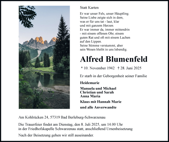 Traueranzeige von Alfred Blumenfeld von Tageszeitung