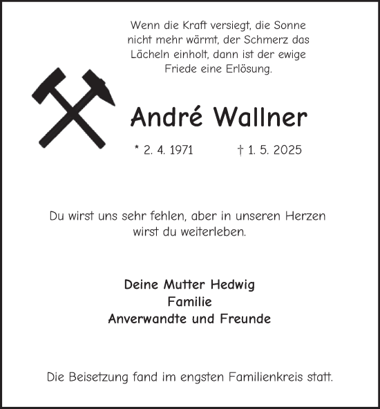 Traueranzeige von Andre Wallner von Tageszeitung