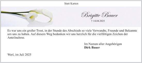 Traueranzeige von Brigitte Bauer von Tageszeitung