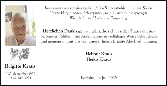 Traueranzeige von Brigitte Kraus von Tageszeitung