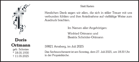 Traueranzeige von Doris Ortmann von Tageszeitung