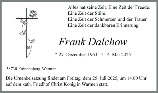 Traueranzeige von Frank Dalchow von Tageszeitung
