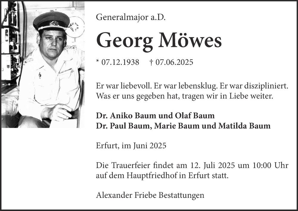  Traueranzeige für Georg Möwes vom 28.06.2025 aus Tageszeitung