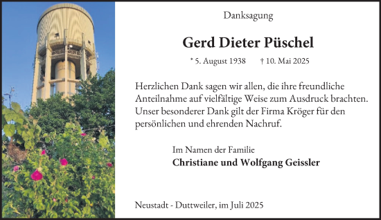 Traueranzeige von Gerd Dieter Püschel von Tageszeitung
