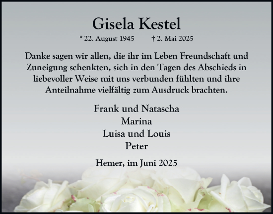 Traueranzeige von Gisela Kestel von Tageszeitung