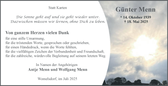 Traueranzeige von Günter Menn von Tageszeitung
